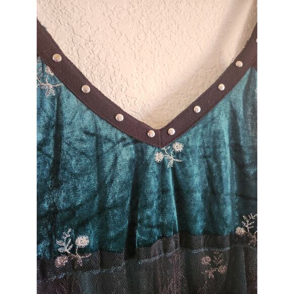 Zara Y2k Suede Flower Embroidered Lace Forest Green Dress - Picture 2 of 8